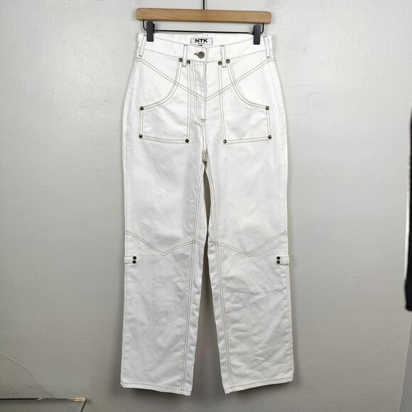 NTK The Rodeo Jeans Womens 28‎ White Seamed Wide Leg Western California Preppy - Picture 1 of 9